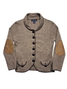 Vintage Banana Republic Blazer Sweater Womens Small Tan Wool Herringbone Riding